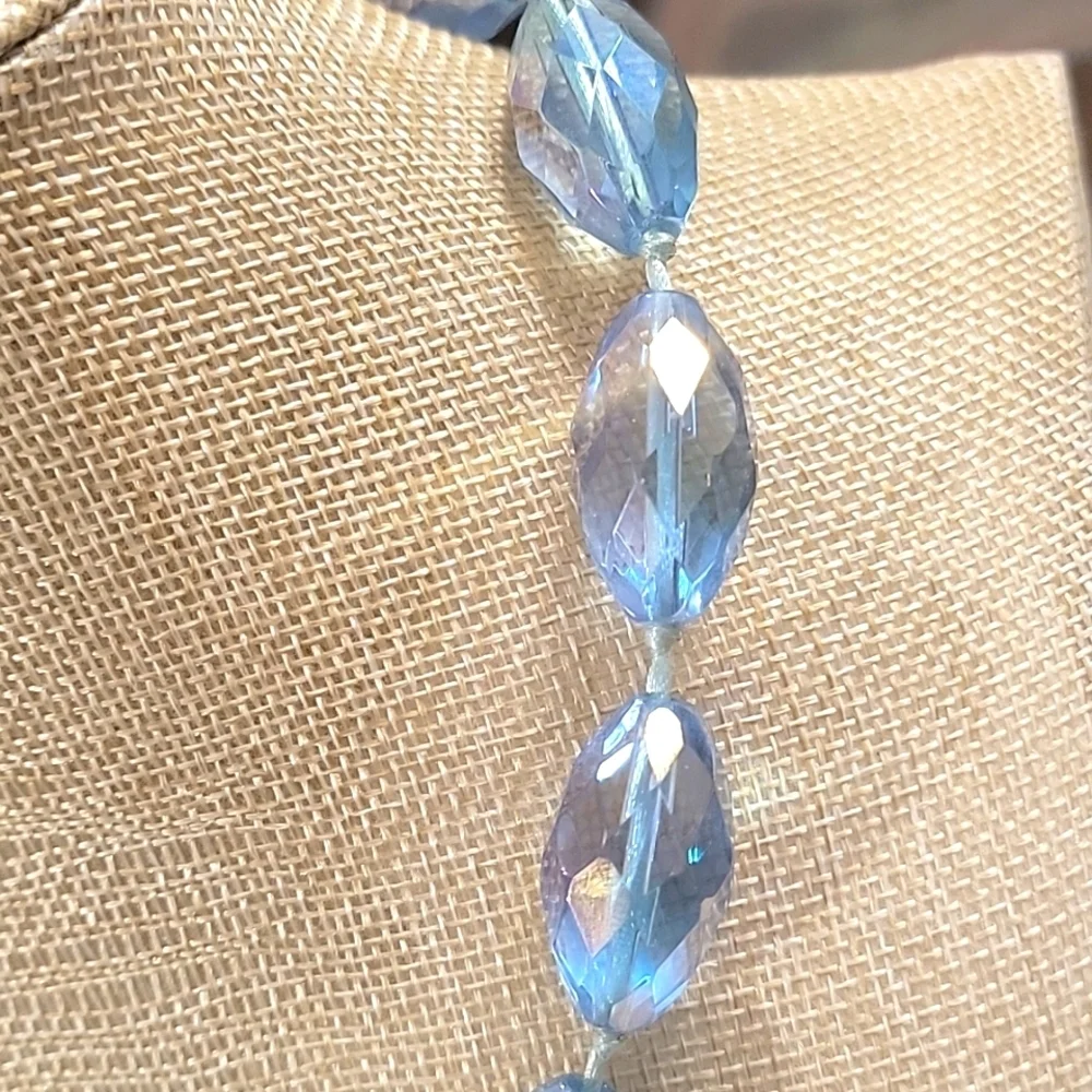 Ice Blue Faceted Crystal Aurora Borealis Chunky Necklace